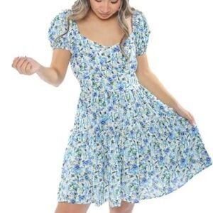 Pinch floral mini dress Sz L puffed sleeve babydoll New